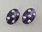 Preview: Modeschmuck-Ohrclips Vintage vergoldet blau emailliert