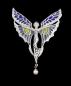 Preview: emaillierte Jugendstil Brosche Elfe Perle Swarovski