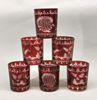 6 Whiskey-Becher Jagdmotive Rotbeize
