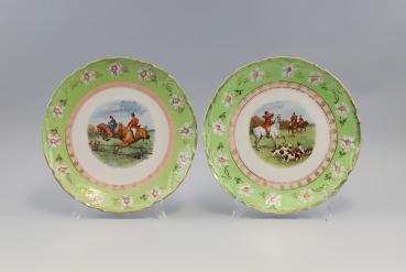Paar Jugendstil-Bildteller Parforce-Jagd