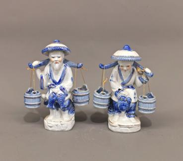 Nippesfigurenpaar asiatische Wasserträger / Fischer