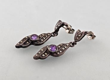 Silberne Amethyst-Ohrstecker L 4 cm