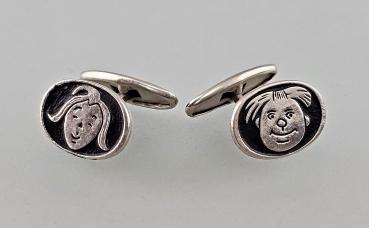 Paar Manschettenknöpfe Max und Moritz schwarz-silber 1,6x1,2cm