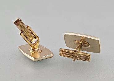 Paar Manschettenknöpfe schwarz-gold Schachbrettdekor Vintage 2,3x1,5cm