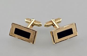 Paar Manschettenknöpfe schwarz Bakelit Vintage 2,5x1,2cm