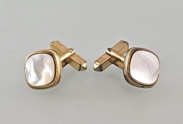 Paar Manschettenknöpfe goldfarben Perlmutt Vintage 1,5x1,5cm
