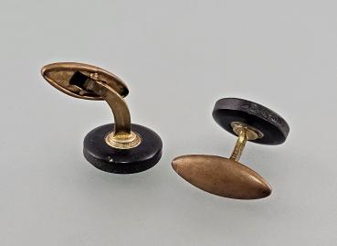 Paar Manschettenknöpfe goldfarben Perlmutt Vintage schwarz D1,5cm
