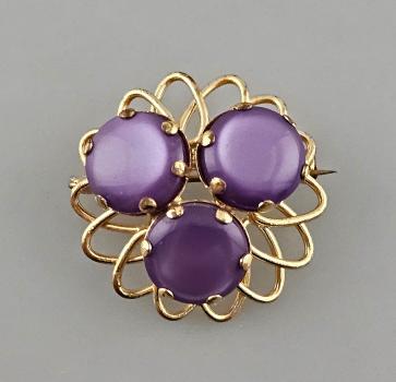Vintage Brosche Modeschmuck Amethystfarbene Cabochons
