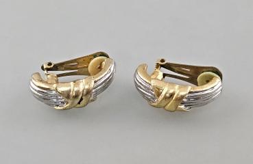 Preview: Vintage Ohrclips Modeschmuck Bicolor silber- / goldfarben 1x2x3cm