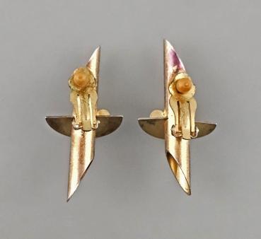 Vintage Ohrclips Modeschmuck geometrisch weiße Steine 4x2cm