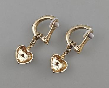 Vintage Ohrclips Modeschmuck Herzabhängung weiße Steine 1x4,5cm
