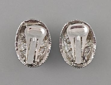 Vintage Ohrclips Modeschmuck weiße schwarze Steine Strass 2x2,5cm