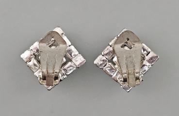 Vintage Ohrclips Modeschmuck weiße schwarze Steine Strass 2x2cm
