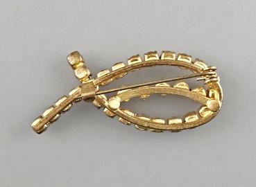 Vintage Brosche Modeschmuck rosa Strasssteine Fisch