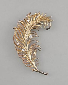 Modeschmuck-Brosche Vintage Feder Strasssteine