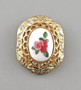 Modeschmuck-Brosche Vintage Rose vergoldet Opalglas