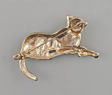 Modeschmuck-Brosche Vintage Leopard vergoldet Strasssteine