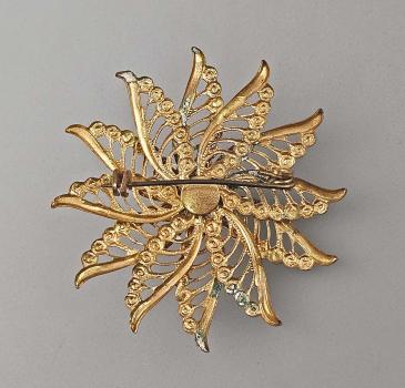 Modeschmuck-Brosche Vintage Filigrane Sternblüte mit Perle vergoldet
