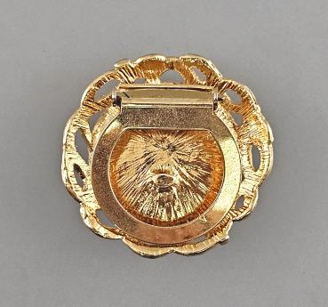 Modeschmuck-Tuchklemme Vintage vergoldet brauner Glitzer-Stein