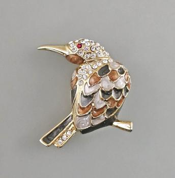 Modeschmuck-Brosche Vintage Vogel Emailarbeit Strasssteine