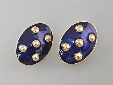 Modeschmuck-Ohrclips Vintage vergoldet blau emailliert