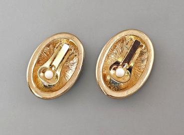 Modeschmuck-Ohrclips Vintage vergoldet blau emailliert