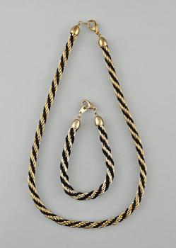 Modeschmuck-Kette mit Armband Vintage schwarz-goldenes Flechtband
