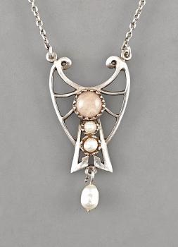 Jugendstil-Collier Rosenquarz Perle