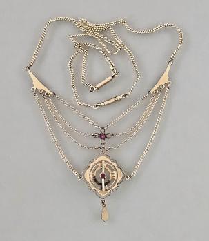 Jugendstil Collier mit roten Steinen