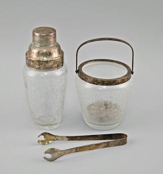 Shaker und Eiswürfeleimer Eisglas versilberter Rand