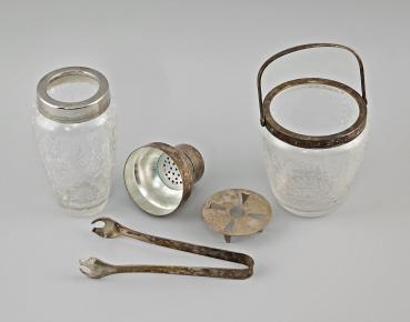 Shaker und Eiswürfeleimer Eisglas versilberter Rand