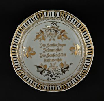 Durchbruchschale / Spruchteller Haussegen Rosendekor