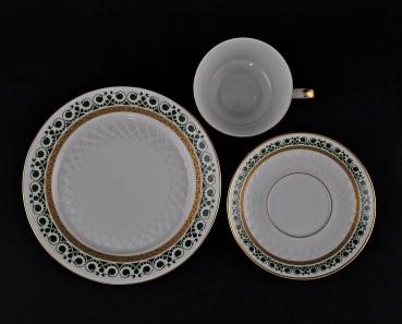 Sammelgedeck Freiberger Porzellan 70erJahre grün-gold