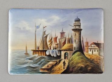Porzellanbild Küstenansicht mit Leuchtturm