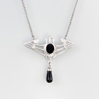 Jugendstil Collier Swarovski und Onyx
