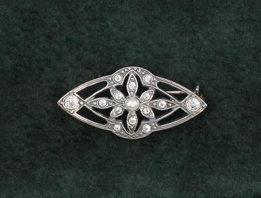 Jugendstil Brosche Swarovski und Perle