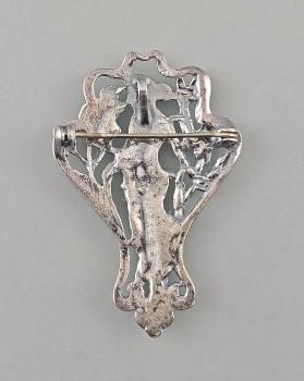 emaillierte Jugendstil Brosche schöne Frau