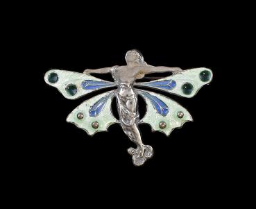 emaillierte Jugendstil Anhänger Brosche Elfe