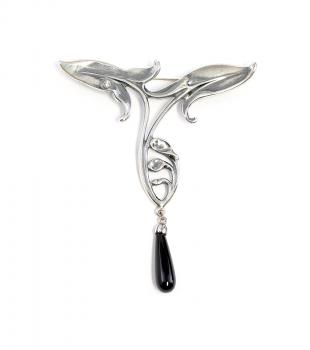 Jugendstil Brosche mit Onyx und Swarovski