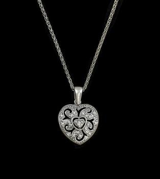 Jugendstil Anhänger Herz Kette Swarovski