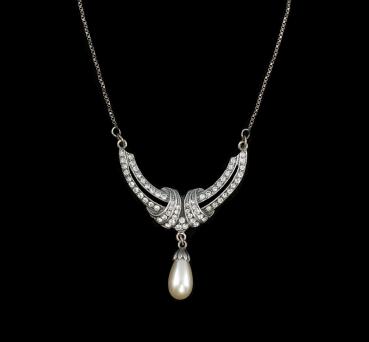 Jugendstil Collier Swarovski und Perle