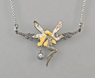 emailliertes Jugendstil Collier Elfe Swarovski