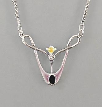 emailliertes Jugendstil Collier mit Onyx