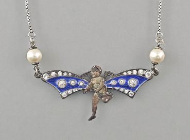 emailliertes Collier "Putto" Swarovski & Perlen