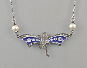 emailliertes Collier "Putto" Swarovski & Perlen