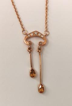 Collier rotvergoldet mit Citrin Zirkonia Perle