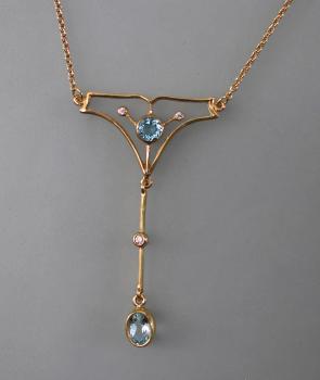 Jugendstil-Collier mit Blautopas und Zirkonia