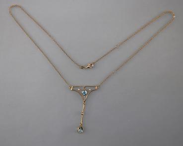 Jugendstil Collier mit Blautopas und Zirkonia