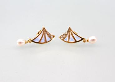 Jugendstil Ohrringe Zirkonia emailliert Perle