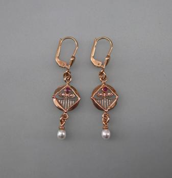 Jugendstil Ohrringe Rubin Perlen